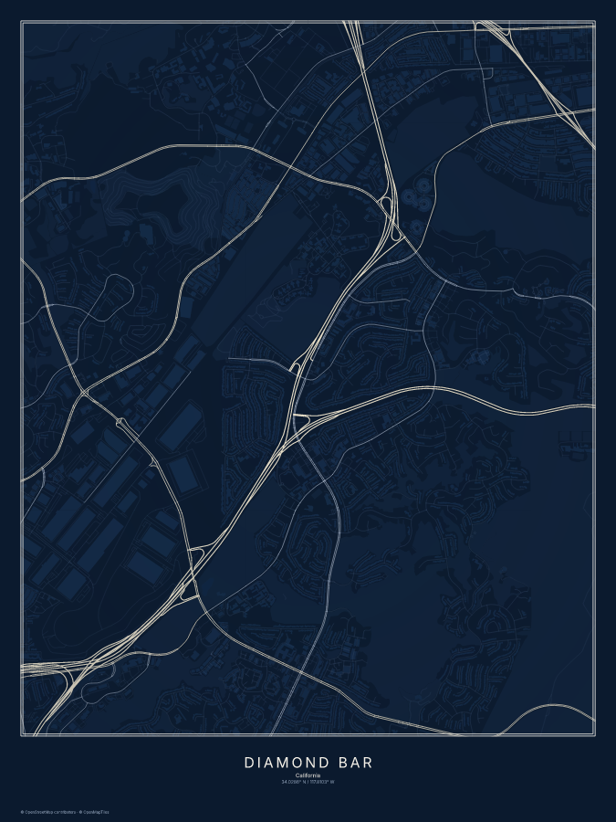 Diamond Bar map poster, midnight style