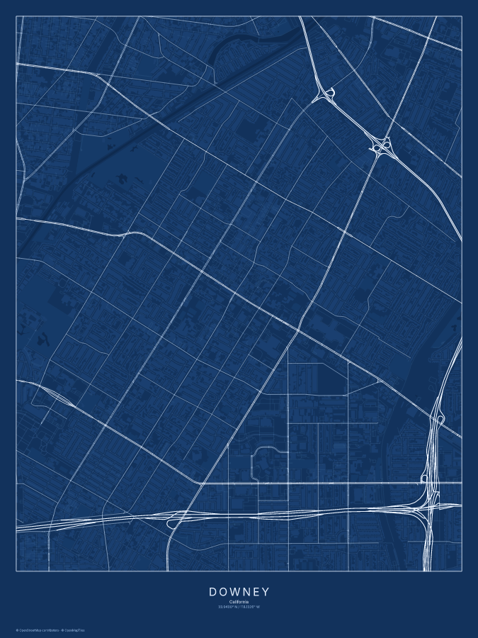 Downey map poster, blueprint style