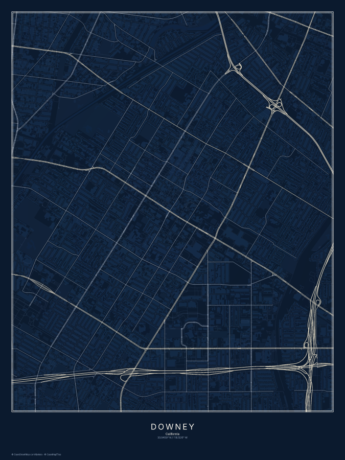 Downey map poster, midnight style