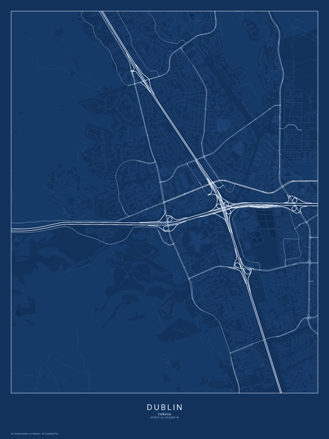 Dublin map poster, blueprint style