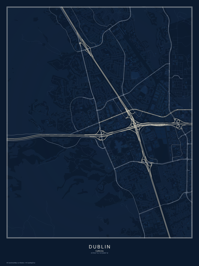 Dublin map poster, midnight style
