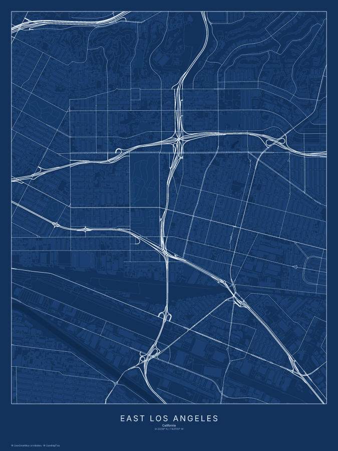 East Los Angeles map poster, blueprint style