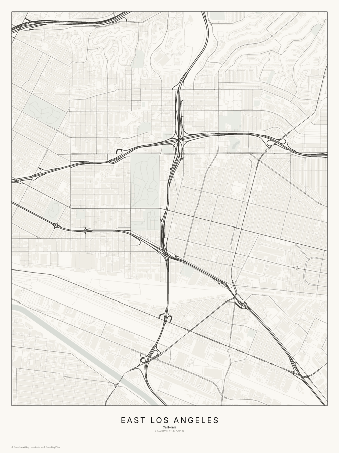 East Los Angeles map poster, classic style