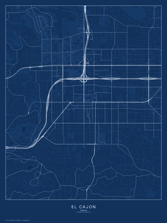 El Cajon map poster, blueprint style