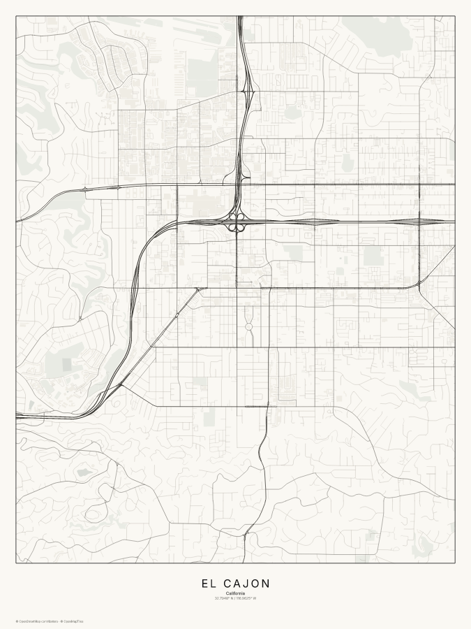 El Cajon map poster, classic style