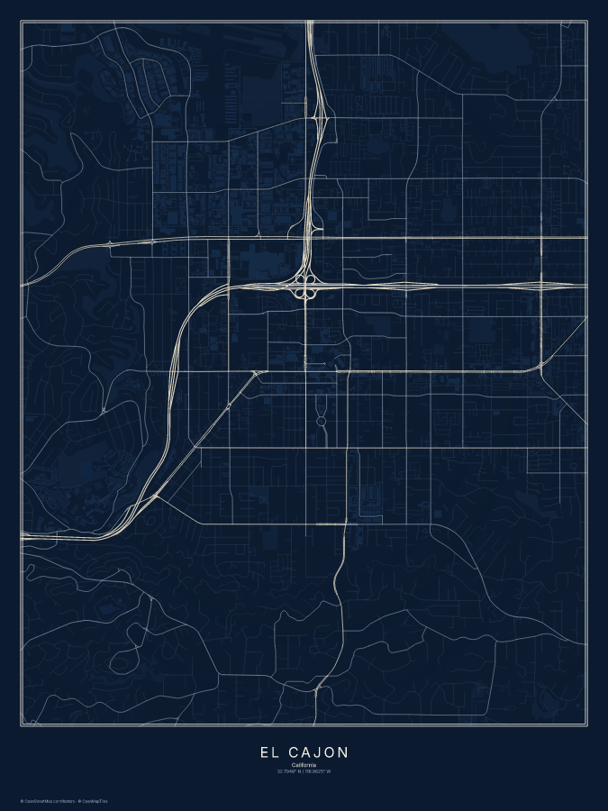 El Cajon map poster, midnight style