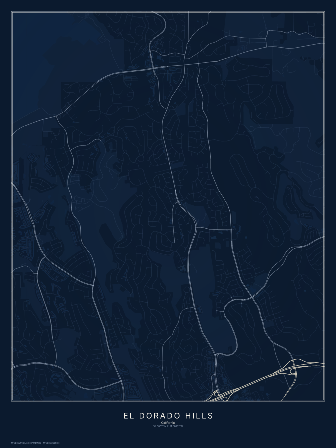 El Dorado Hills map poster, midnight style