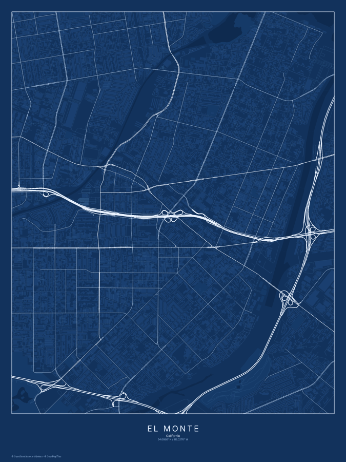 El Monte map poster, blueprint style