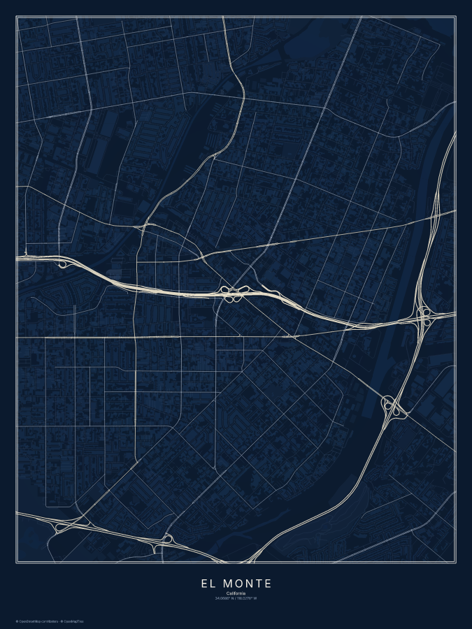 El Monte map poster, midnight style