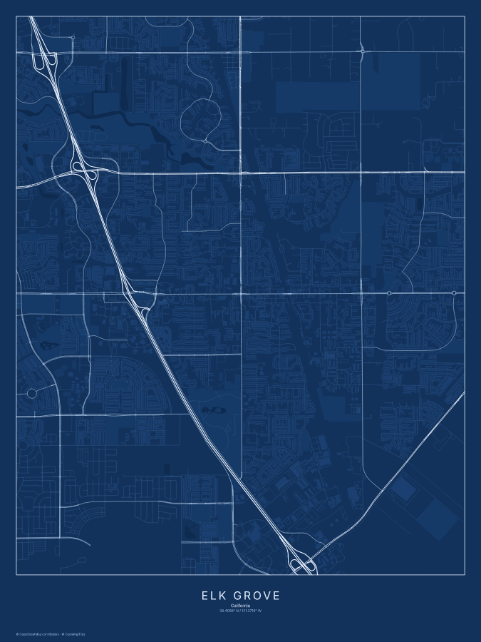 Elk Grove map poster, blueprint style