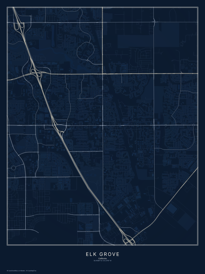 Elk Grove map poster, midnight style
