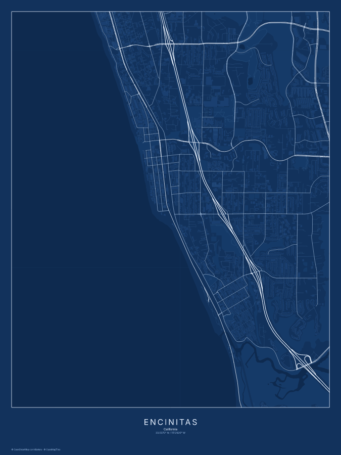 Encinitas map poster, blueprint style