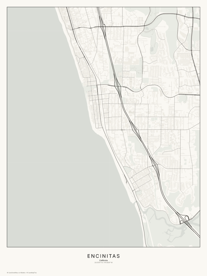 Encinitas map poster, classic style