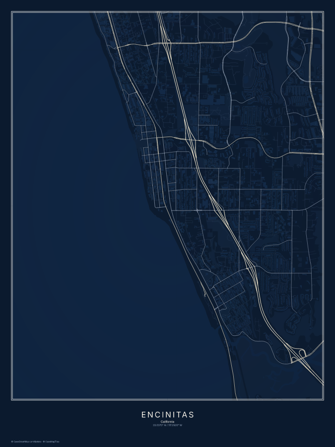Encinitas map poster, midnight style