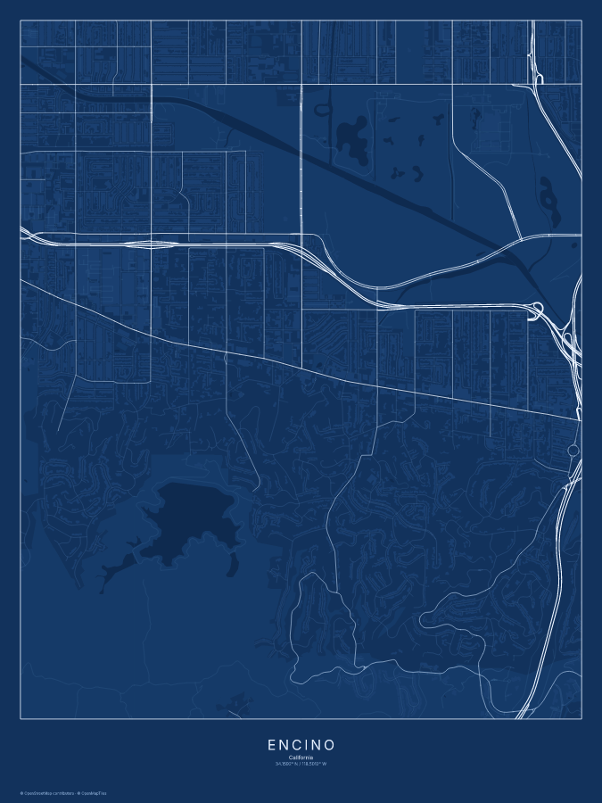 Encino map poster, blueprint style