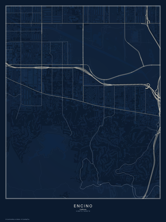 Encino map poster, midnight style