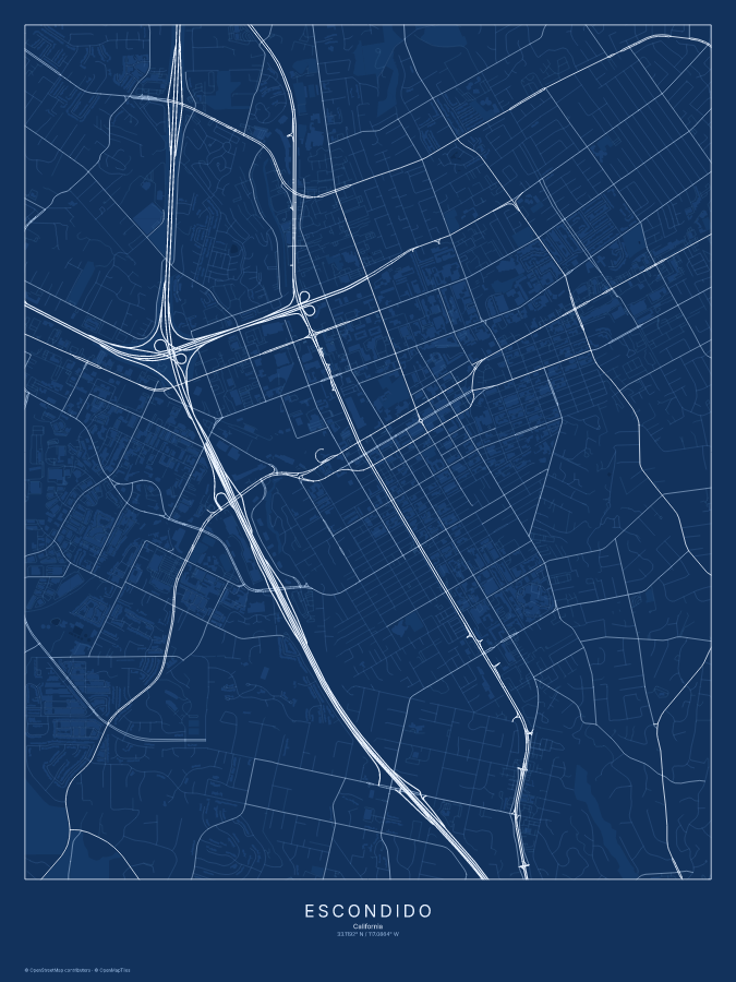 Escondido map poster, blueprint style