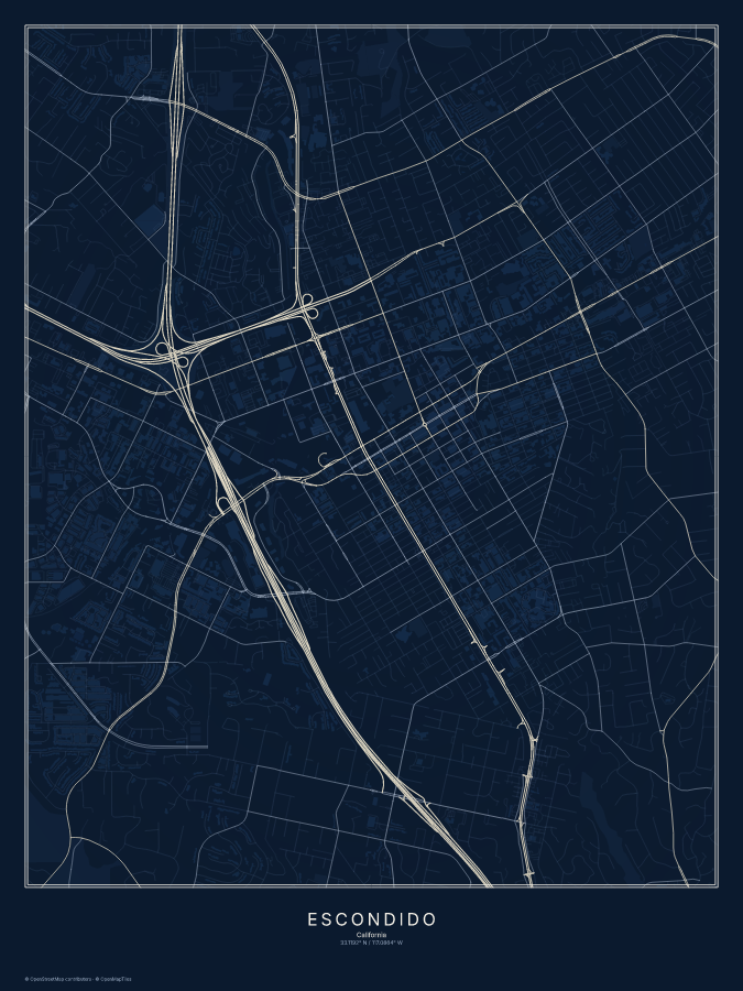 Escondido map poster, midnight style