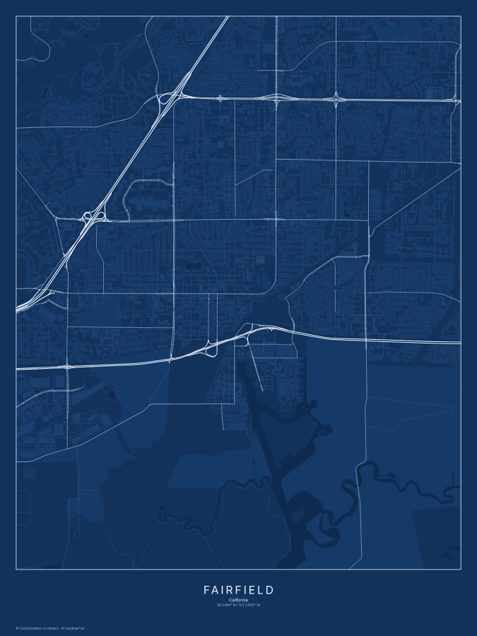 Fairfield map poster, blueprint style