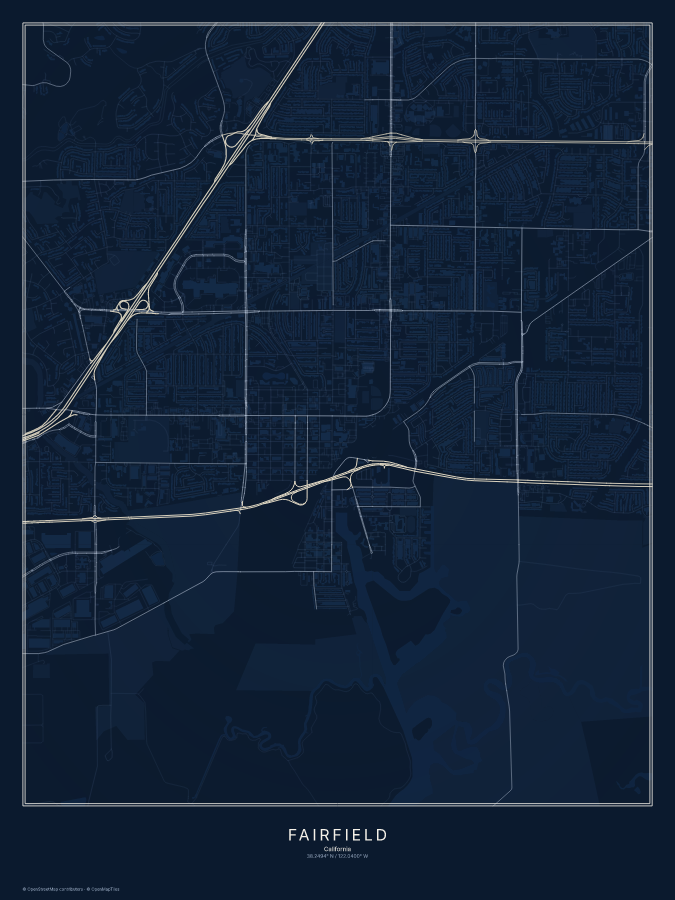 Fairfield map poster, midnight style