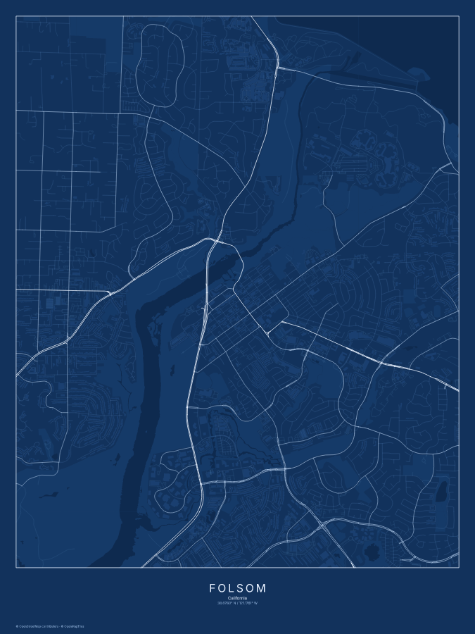 Folsom map poster, blueprint style