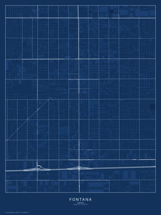Fontana map poster, blueprint style