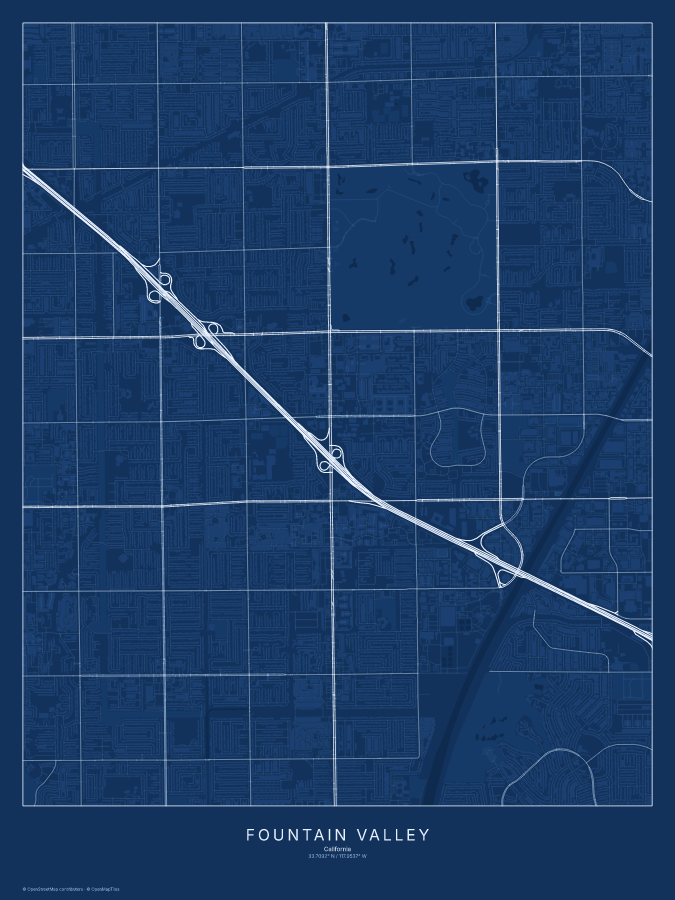 Fountain Valley map poster, blueprint style