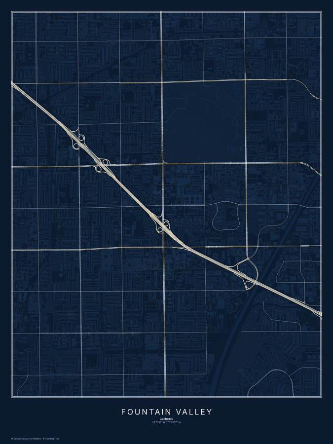 Fountain Valley map poster, midnight style