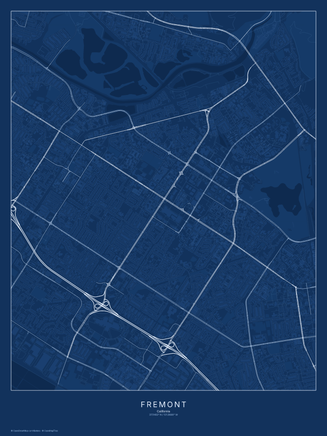 Fremont map poster, blueprint style