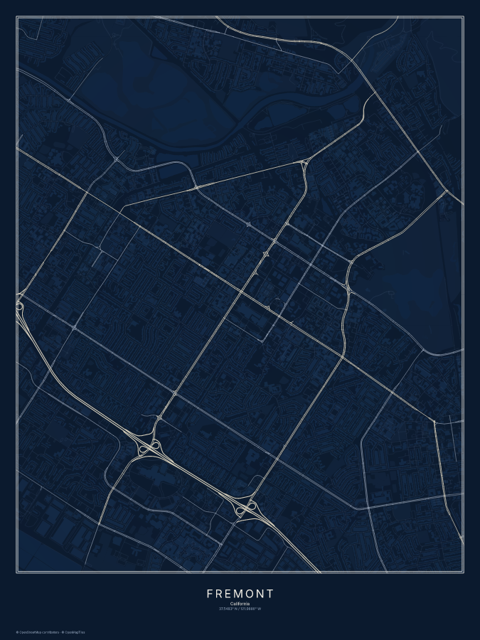 Fremont map poster, midnight style