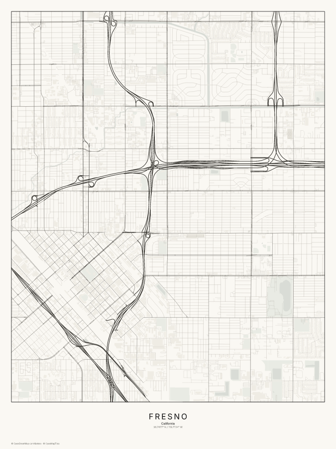Fresno map poster, classic style