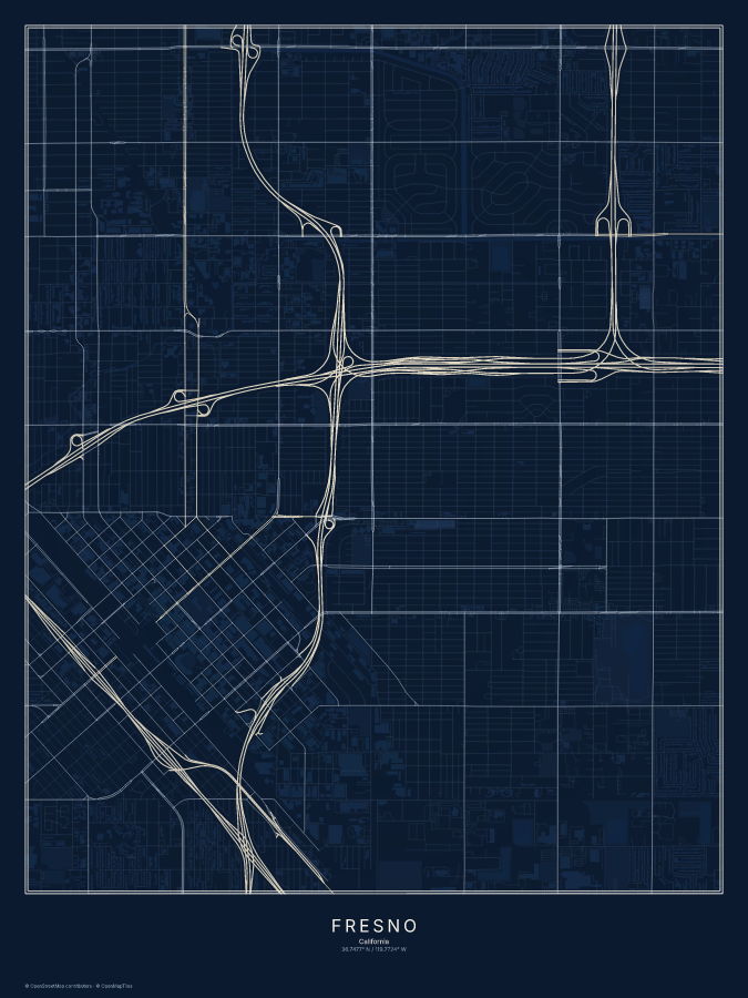 Fresno map poster, midnight style