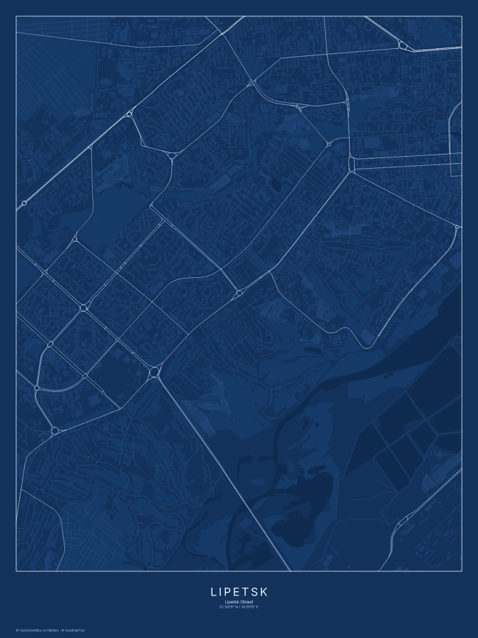 Lipetsk map poster, blueprint style