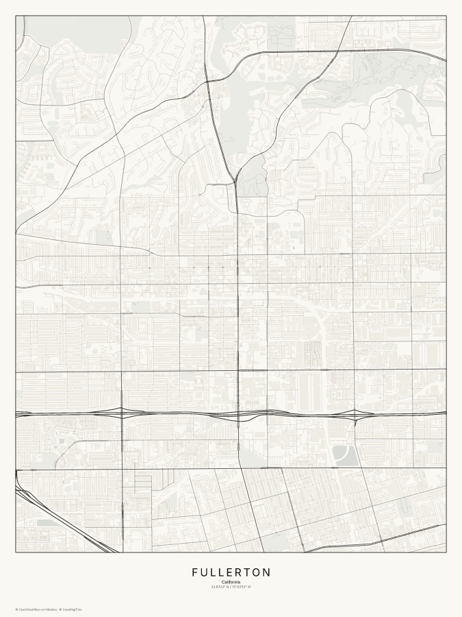 Fullerton map poster, classic style
