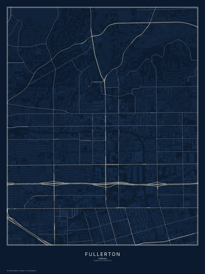 Fullerton map poster, midnight style