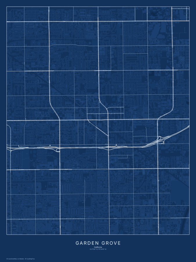Garden Grove map poster, blueprint style