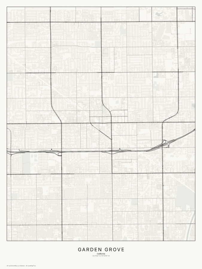 Garden Grove map poster, classic style