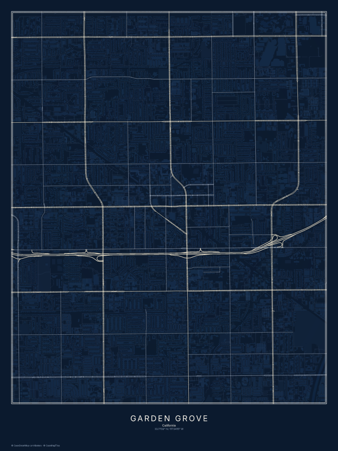 Garden Grove map poster, midnight style