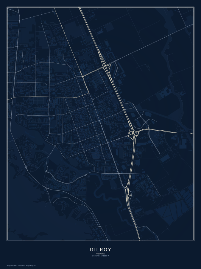 Gilroy map poster, midnight style