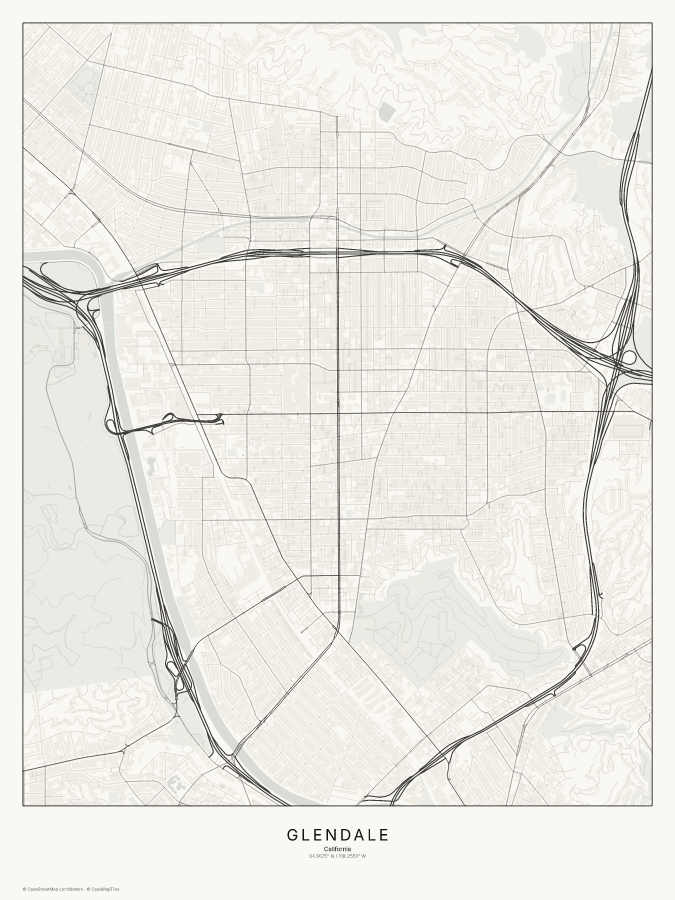 Glendale map poster, classic style