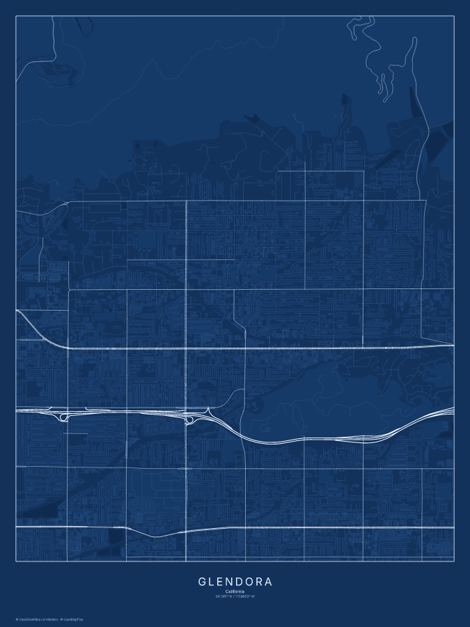 Glendora map poster, blueprint style