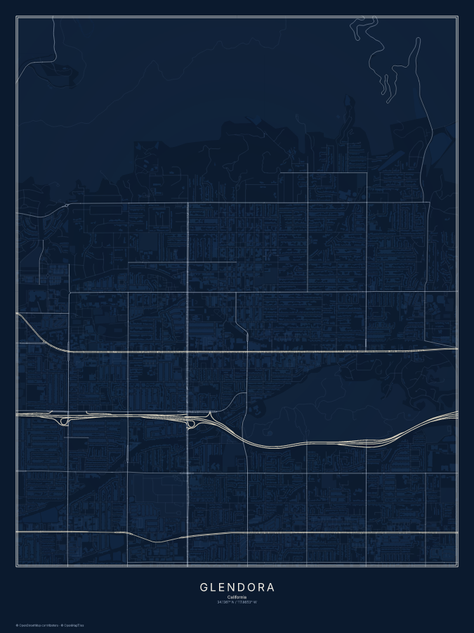 Glendora map poster, midnight style