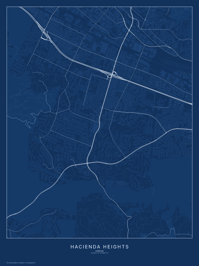 Hacienda Heights map poster, blueprint style