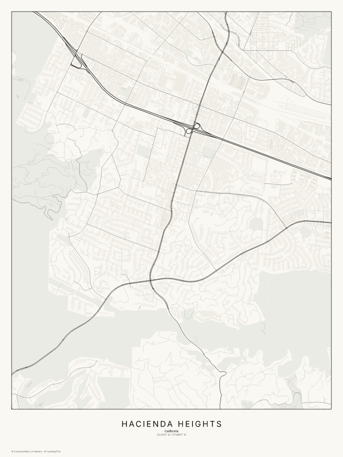 Hacienda Heights map poster, classic style