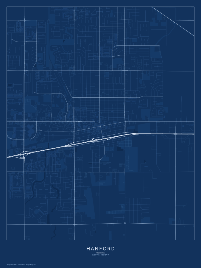Hanford map poster, blueprint style