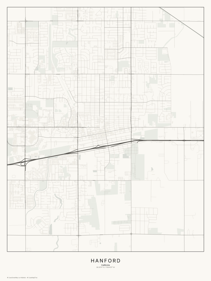Hanford map poster, classic style