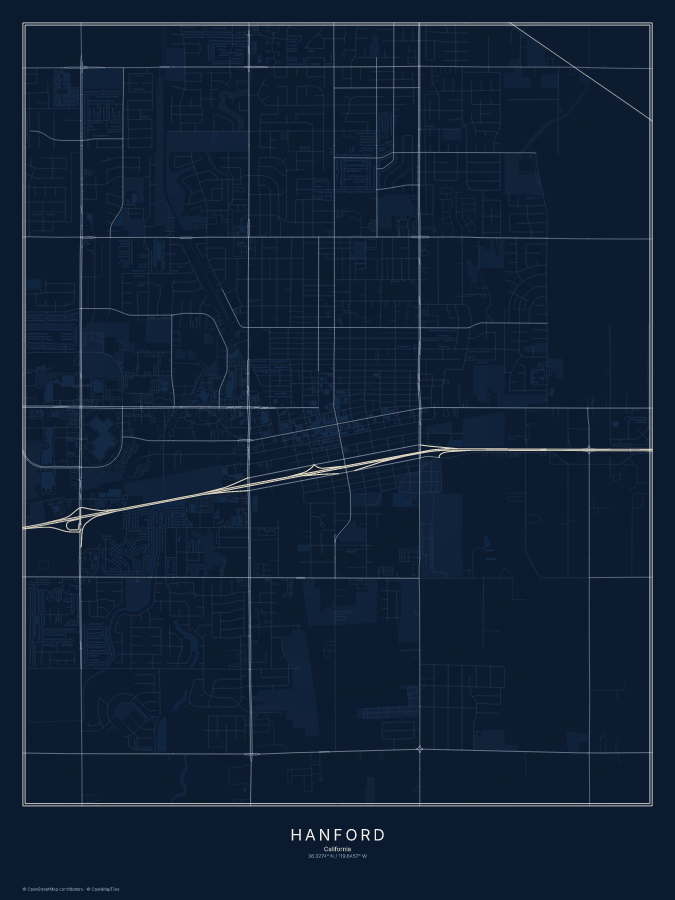 Hanford map poster, midnight style