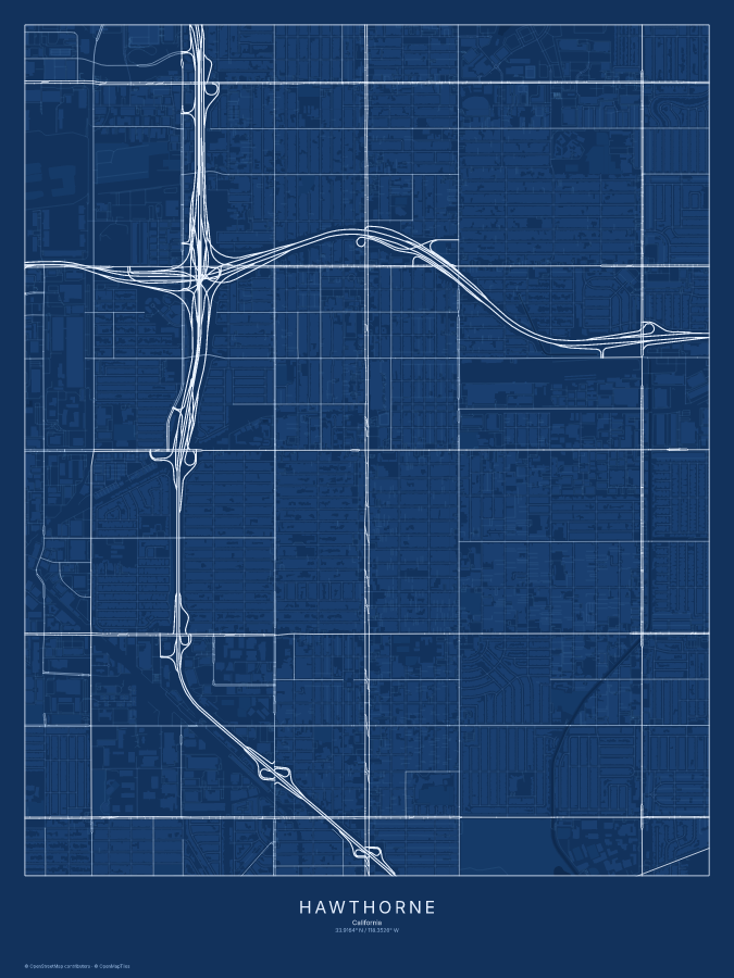 Hawthorne map poster, blueprint style