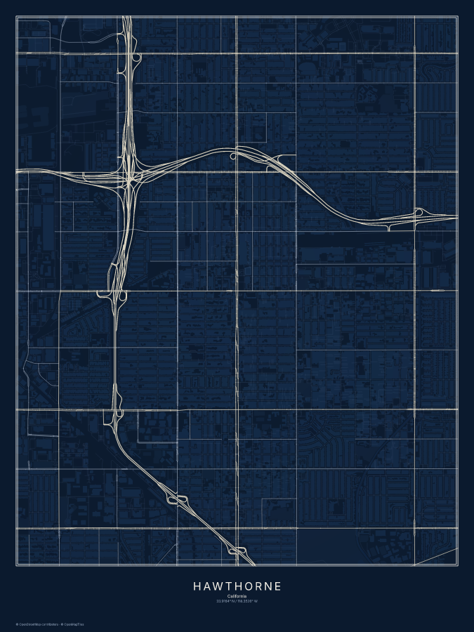 Hawthorne map poster, midnight style