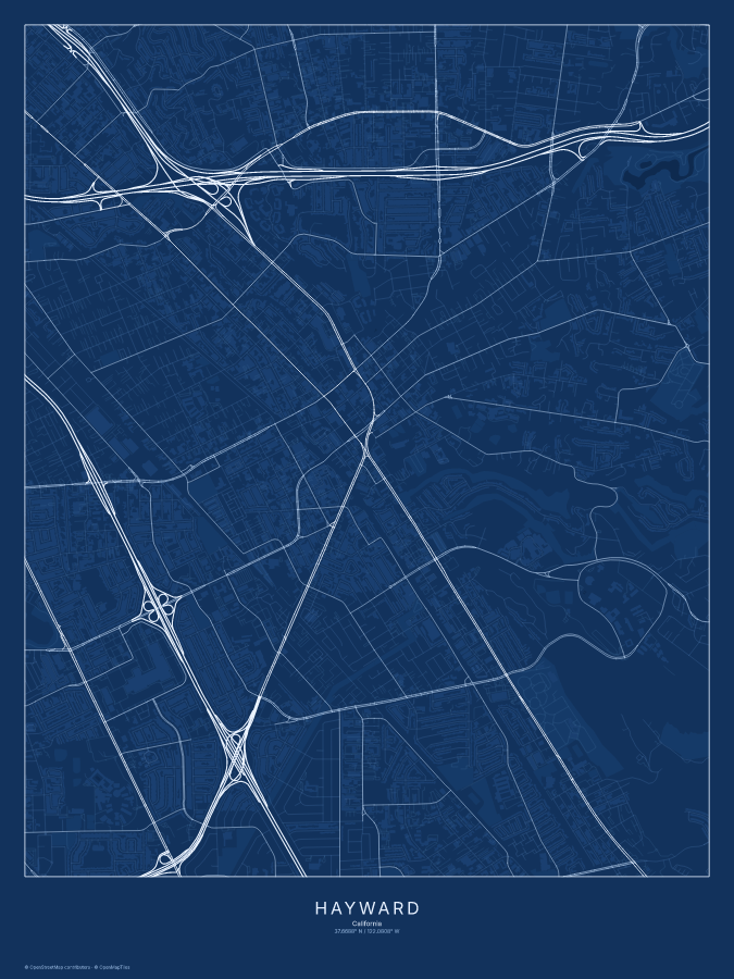 Hayward map poster, blueprint style
